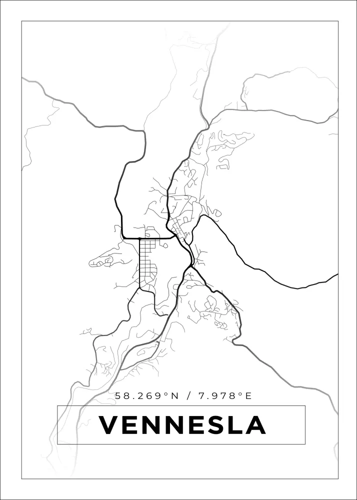 Mapa - Vennesla - Cartaz Branco