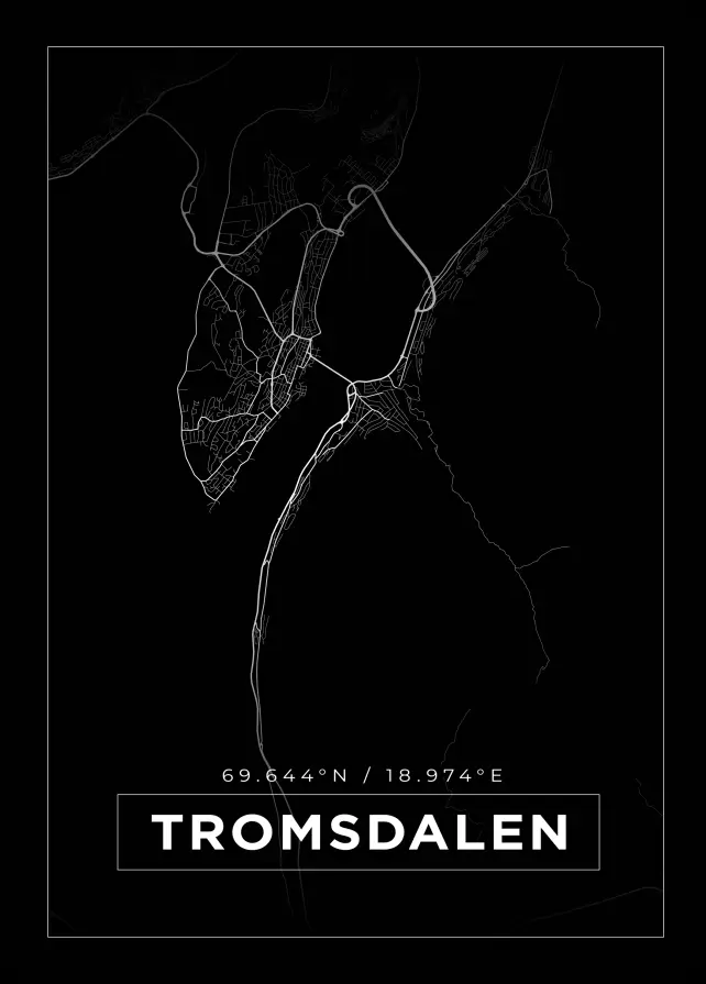 Mapa - Tromsdalen - Cartaz Preto