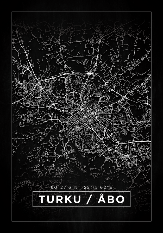 Mapa - Turku / Turku - Cartaz Preto