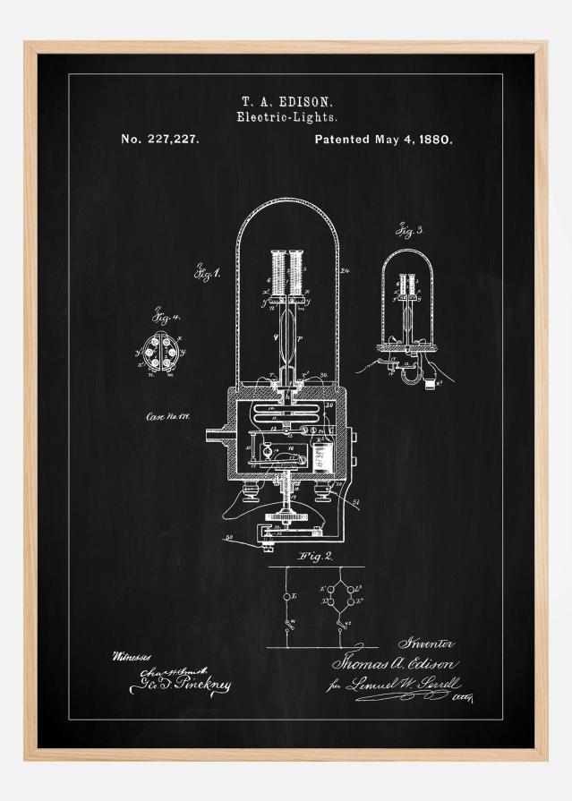 Patent Print - Edison Light - Black Póster