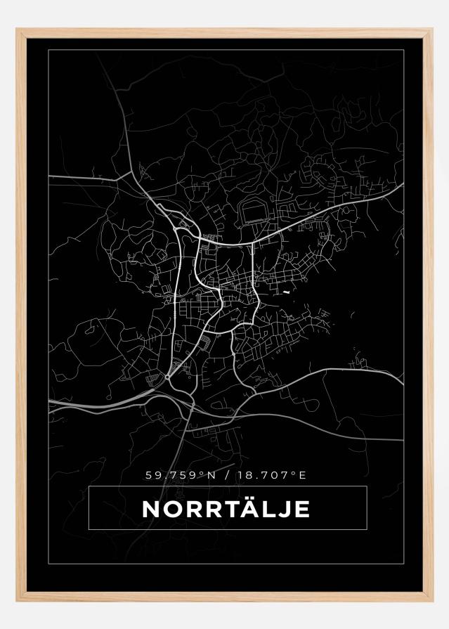 Mapa - Norrtälje - Cartaz Preto