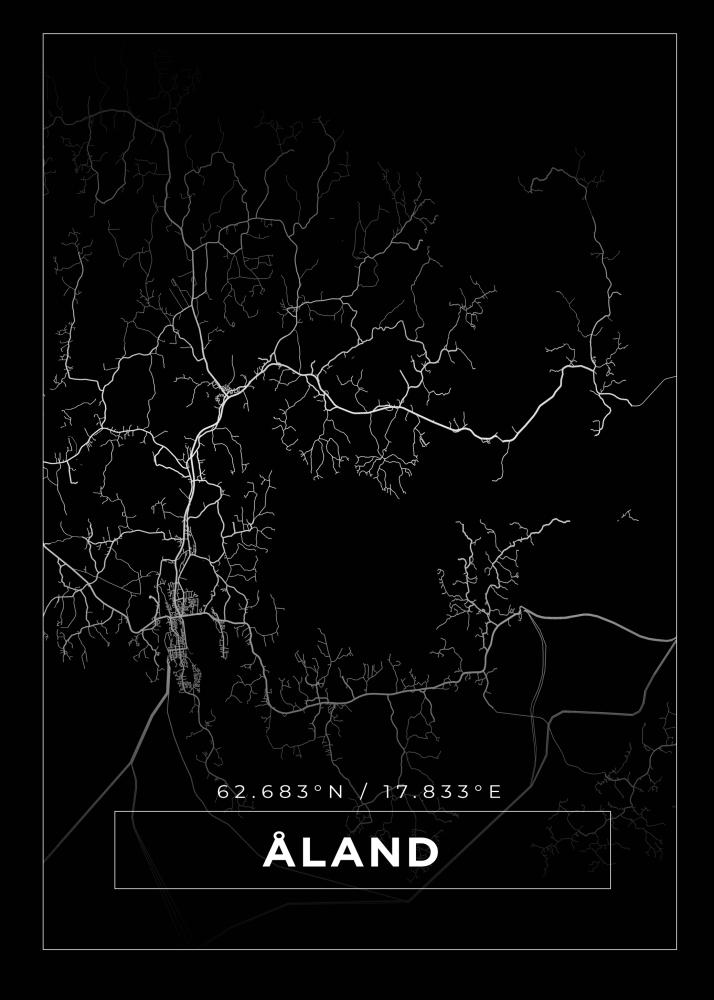 Mapa - Åland - Preto Póster