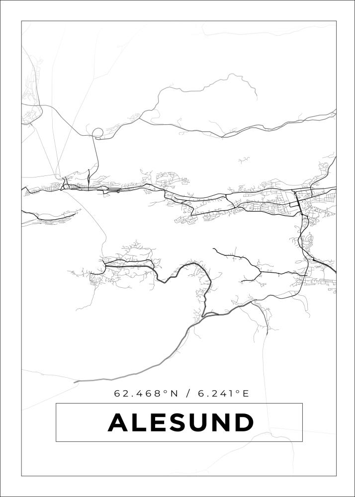 Mapa - Alesund - Cartaz Branco