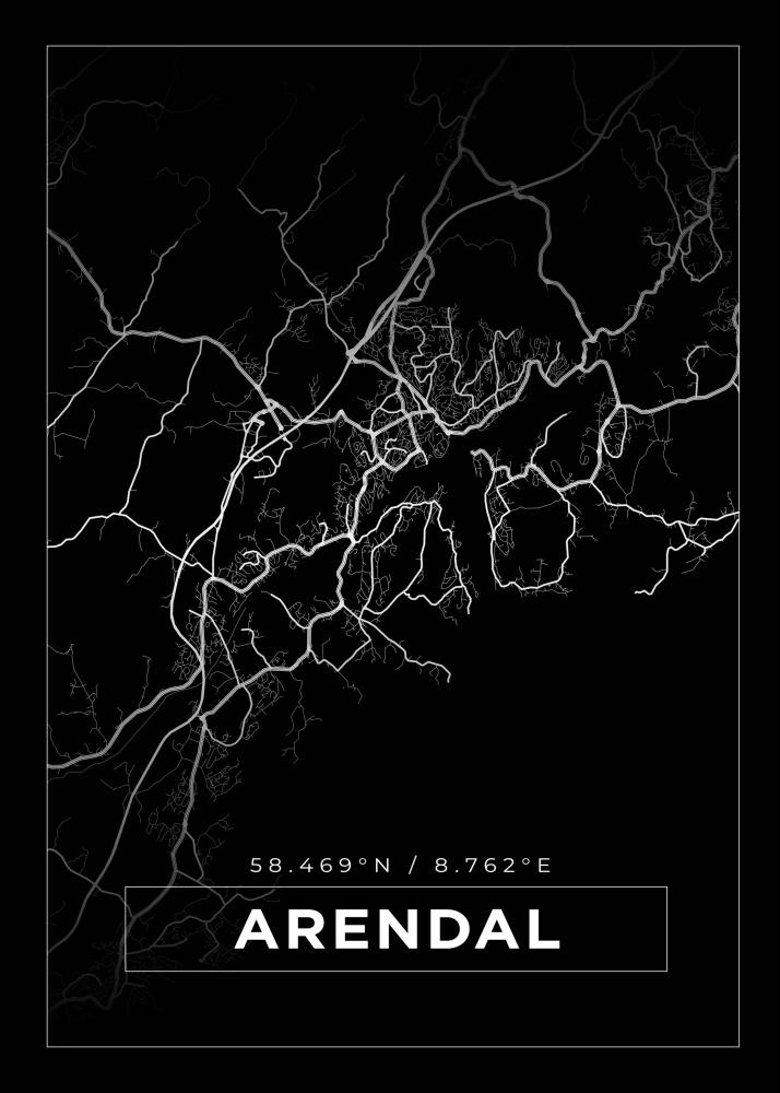 Mapa - Arendal - Cartaz Preto