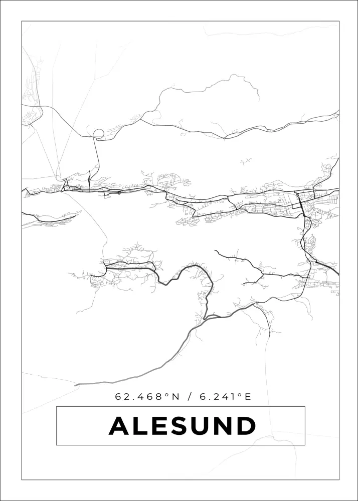Mapa - Alesund - Cartaz Branco
