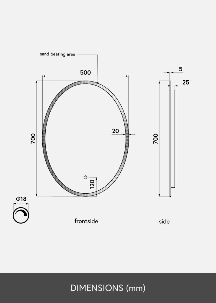 KAILA Espelho Oval LED 50x70 cm