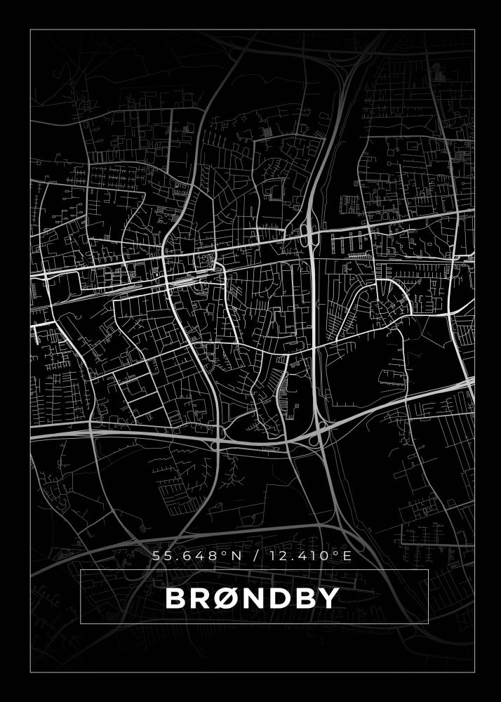 Mapa - Brøndby - Cartaz Preto