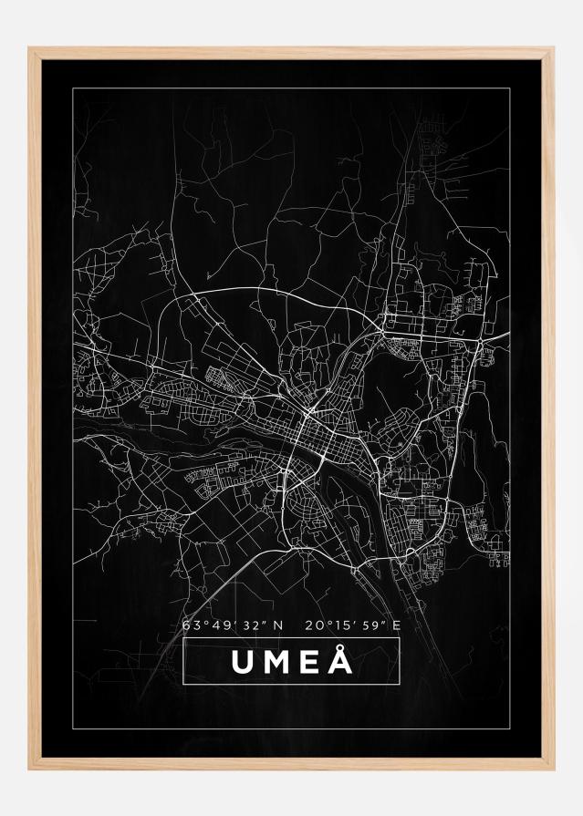 Mapa - Umeå - Cartaz Preto