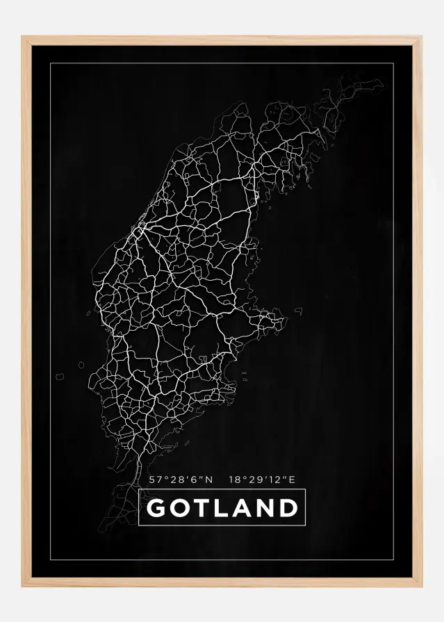 Mapa - Gotland - Cartaz Preto