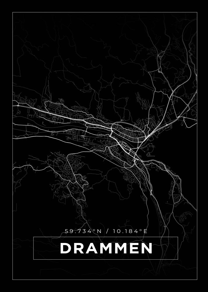 Mapa - Drammen - Cartaz Preto