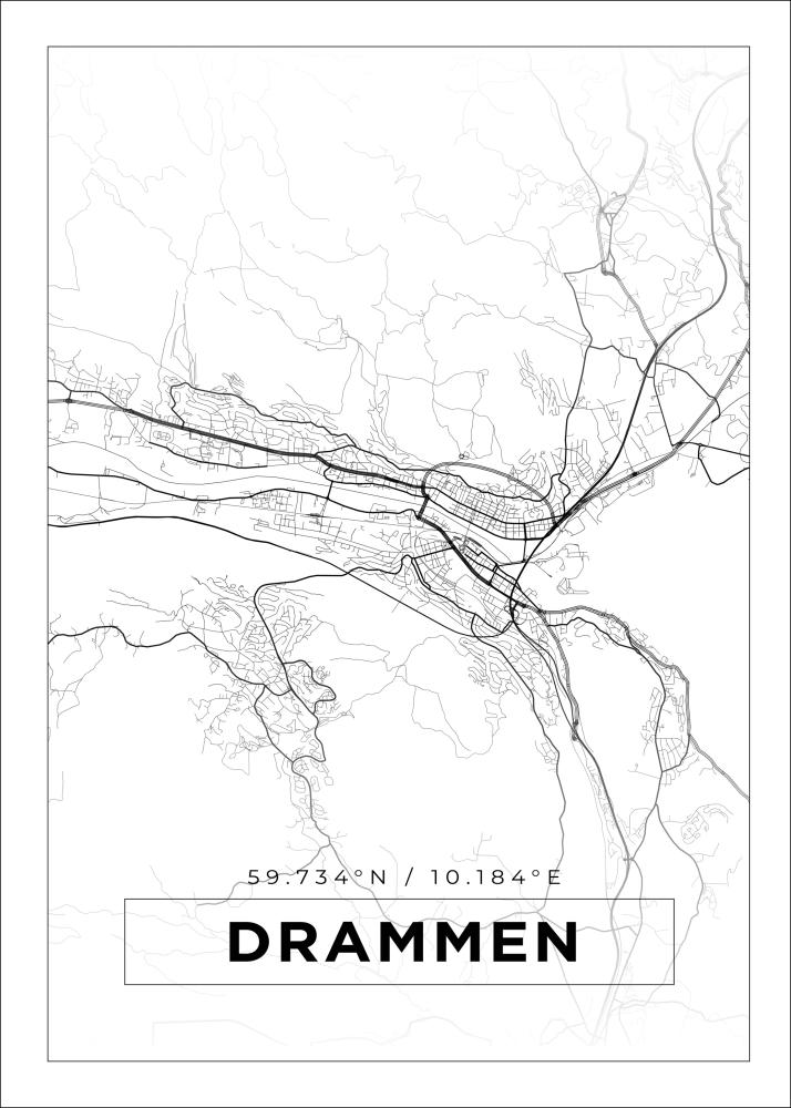 Mapa - Drammen - Cartaz Branco