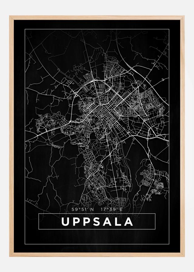 Mapa - Uppsala - Cartaz Preto