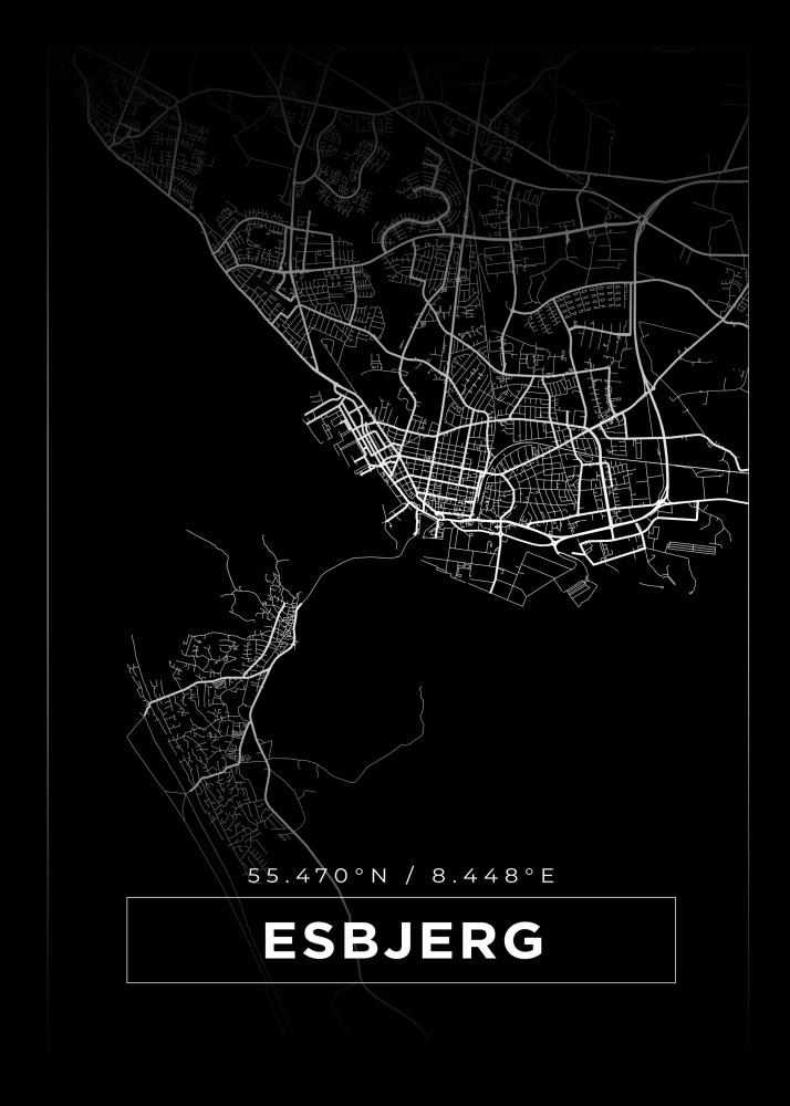 Mapa - Esbjerg - Cartaz Preto