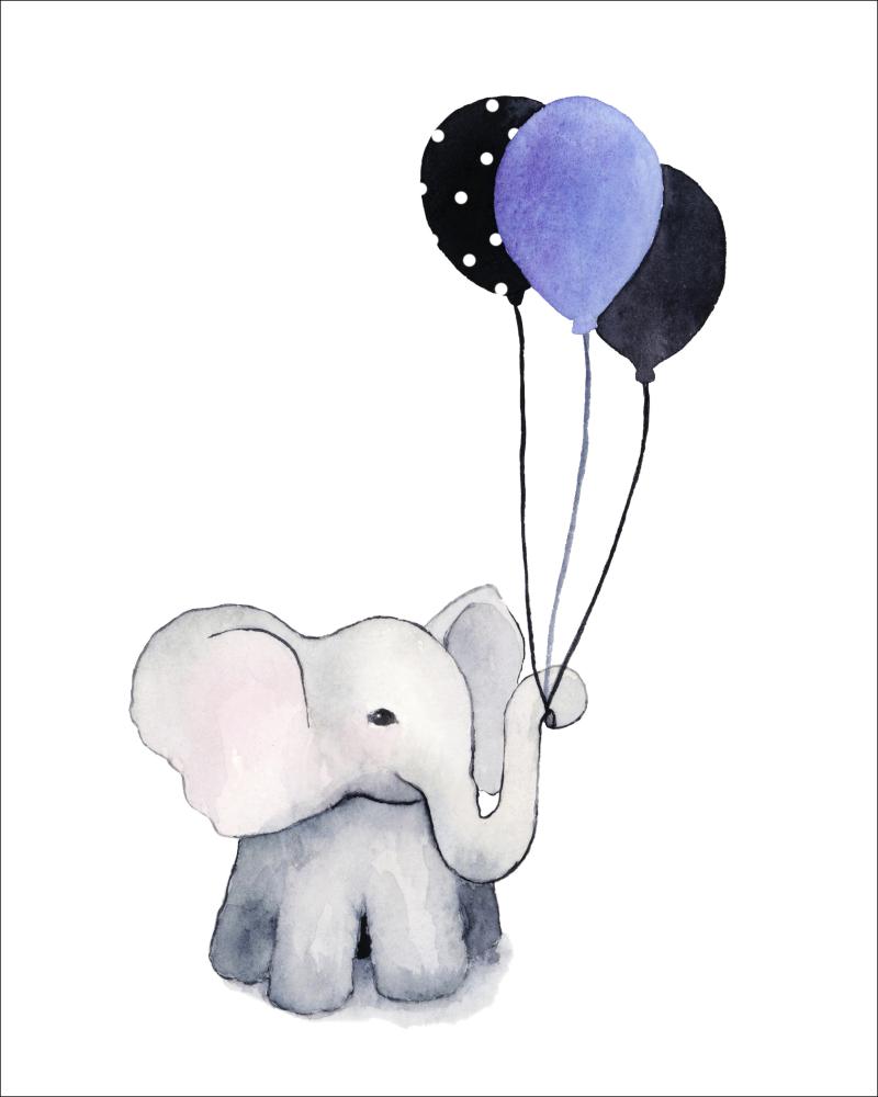 Elephant With Balloons Póster