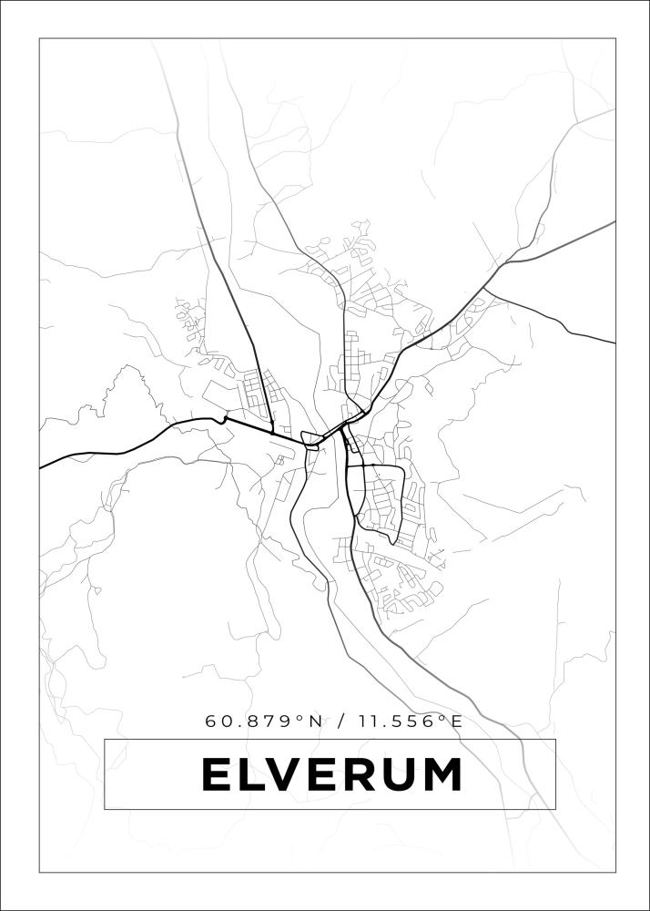 Mapa - Elverum - Cartaz Branco