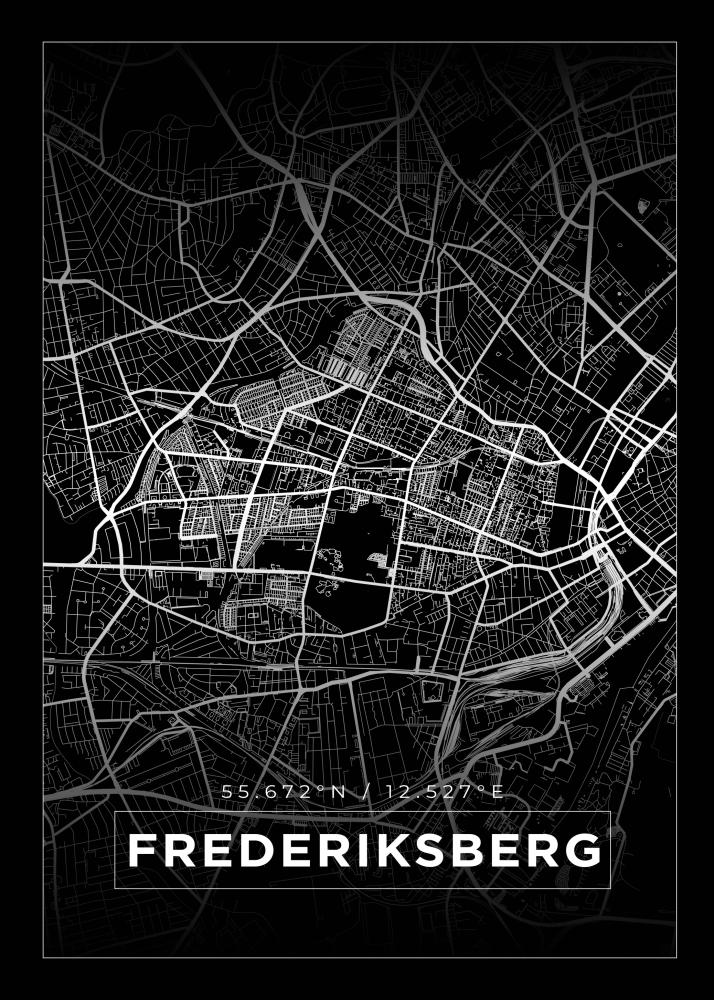 Mapa - Frederiksberg - Cartaz Preto