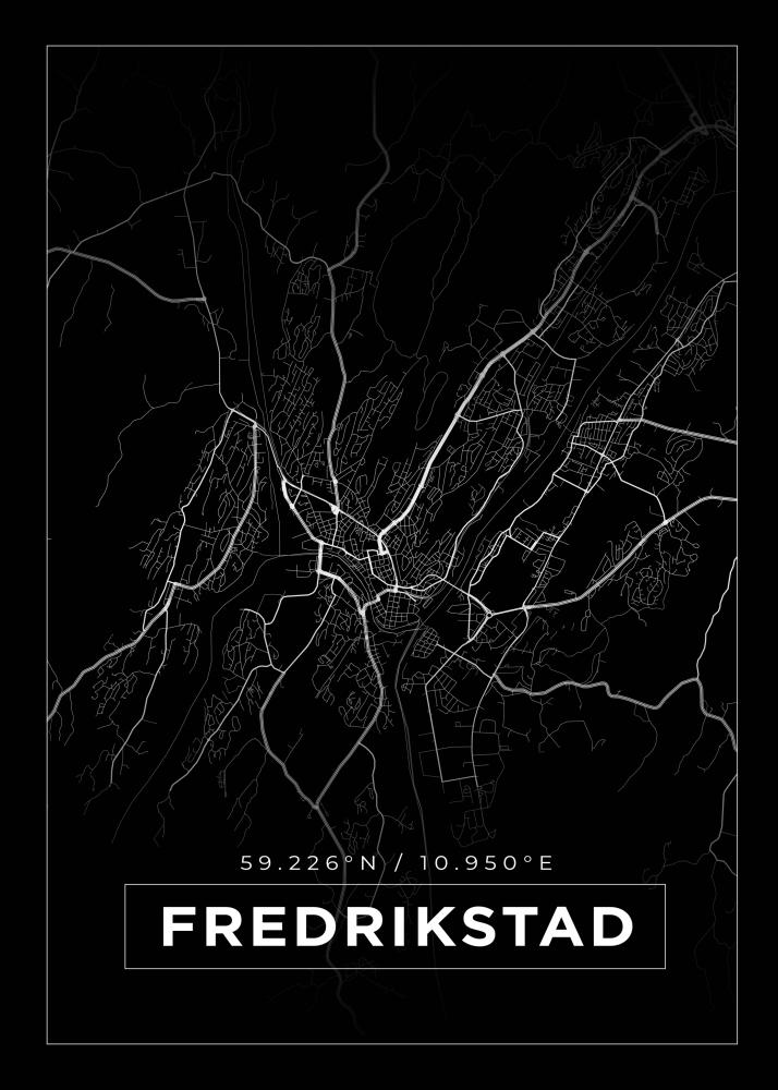 Mapa - Fredrikstad - Cartaz Preto