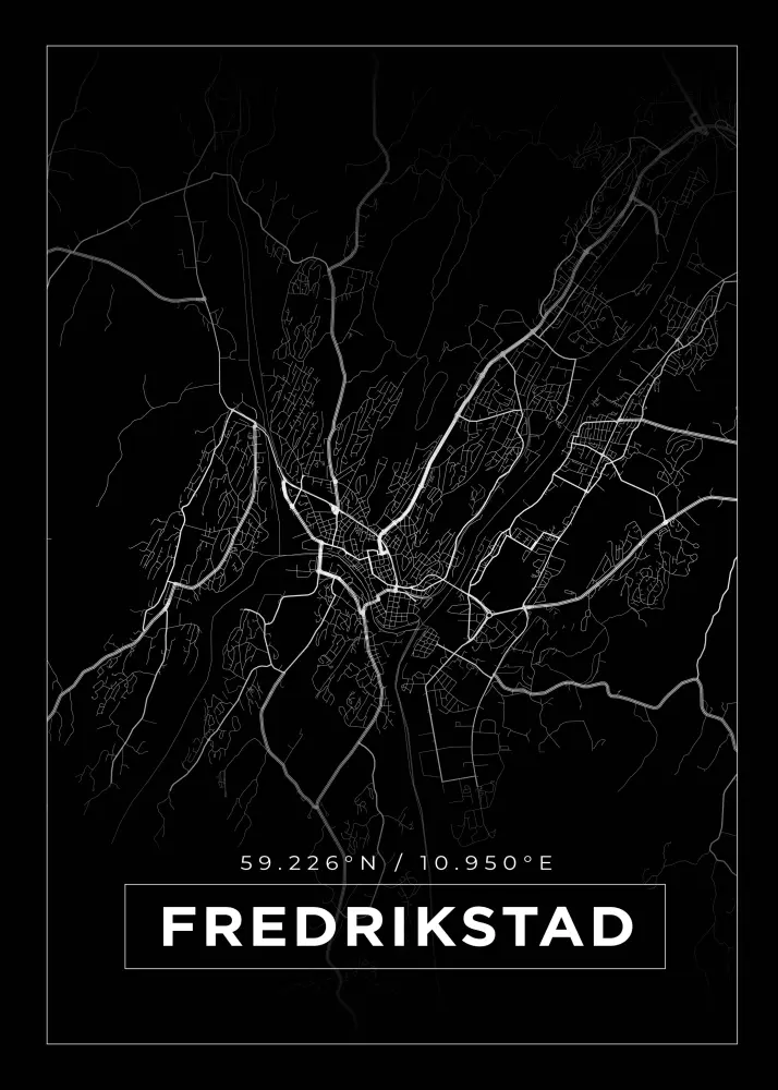 Mapa - Fredrikstad - Cartaz Preto
