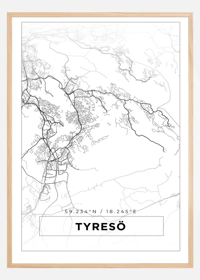 Mapa - Tyresö - Cartaz Branco