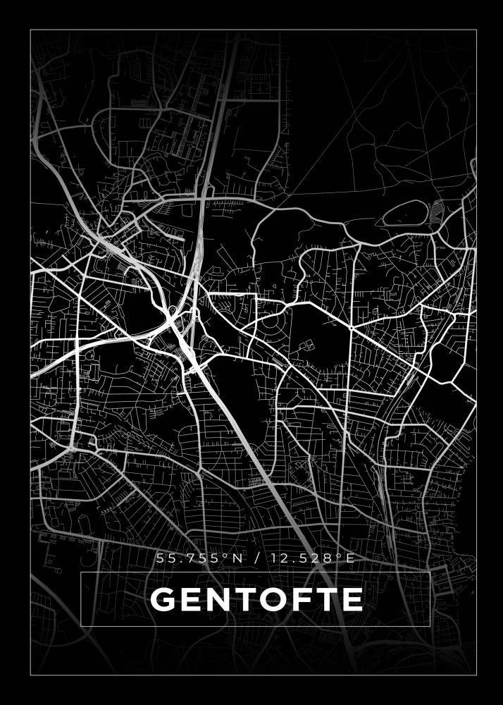 Mapa - Gentofte - Cartaz Preto