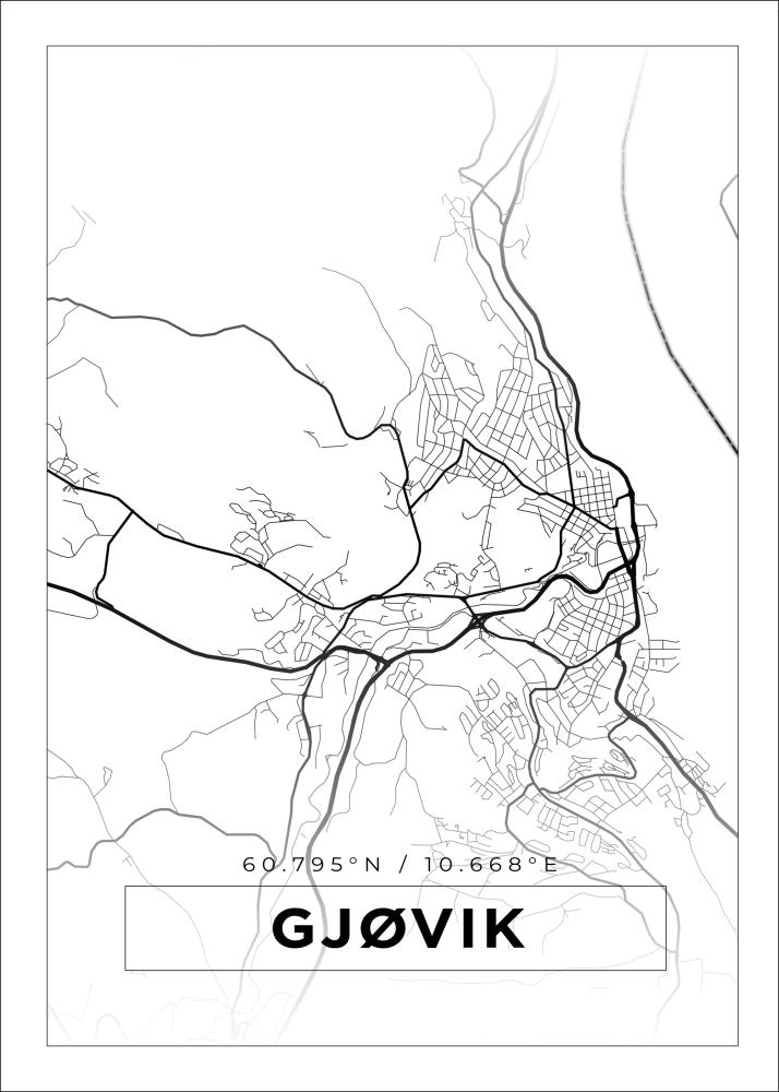 Mapa - Gjøvik - Cartaz Branco