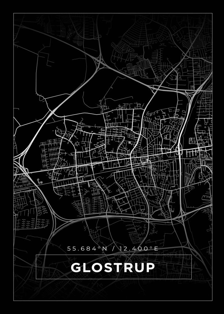 Mapa - Glostrup - Cartaz Preto