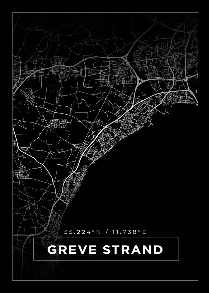 Mapa - Greve Strand - Cartaz Preto