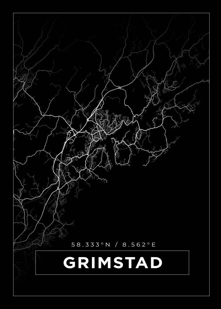 Mapa - Grimstad - Cartaz Preto