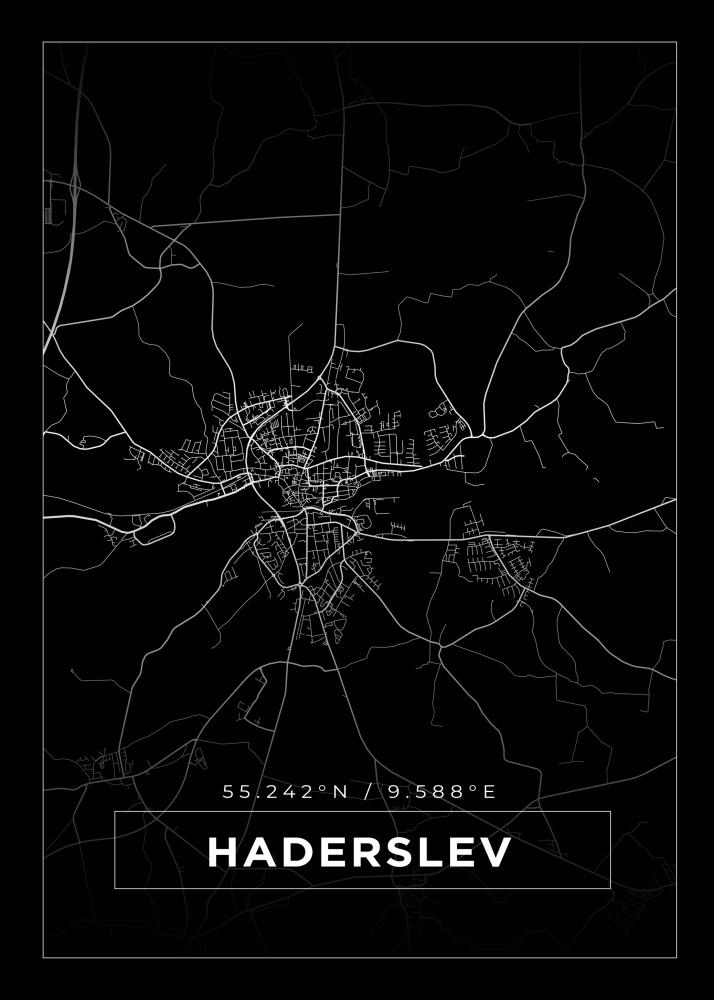 Mapa - Haderslev - Cartaz Preto