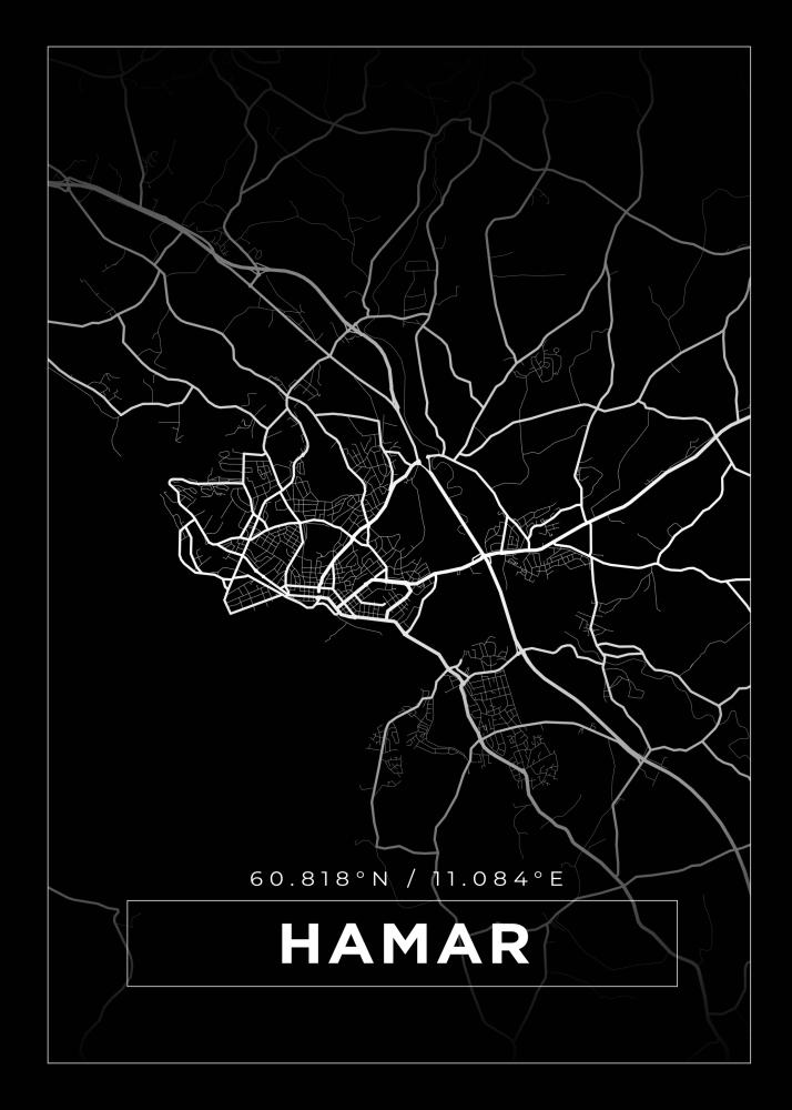 Mapa - Hamar - Cartaz Preto