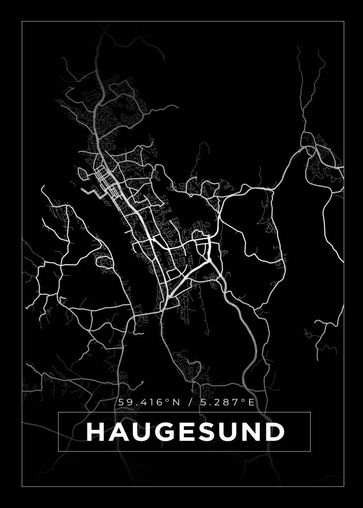 Mapa - Haugesund - Cartaz Preto