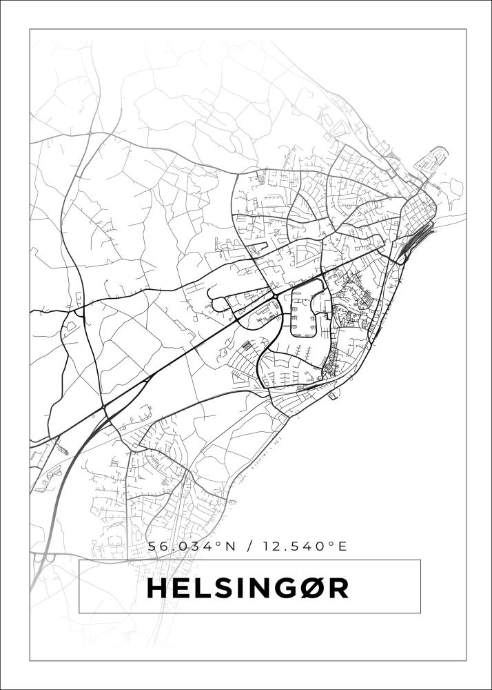 Mapa - Helsingør - Cartaz Branco