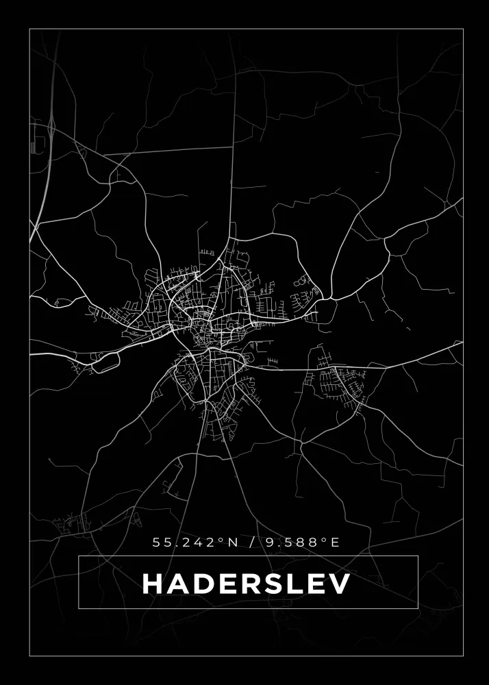 Mapa - Haderslev - Cartaz Preto