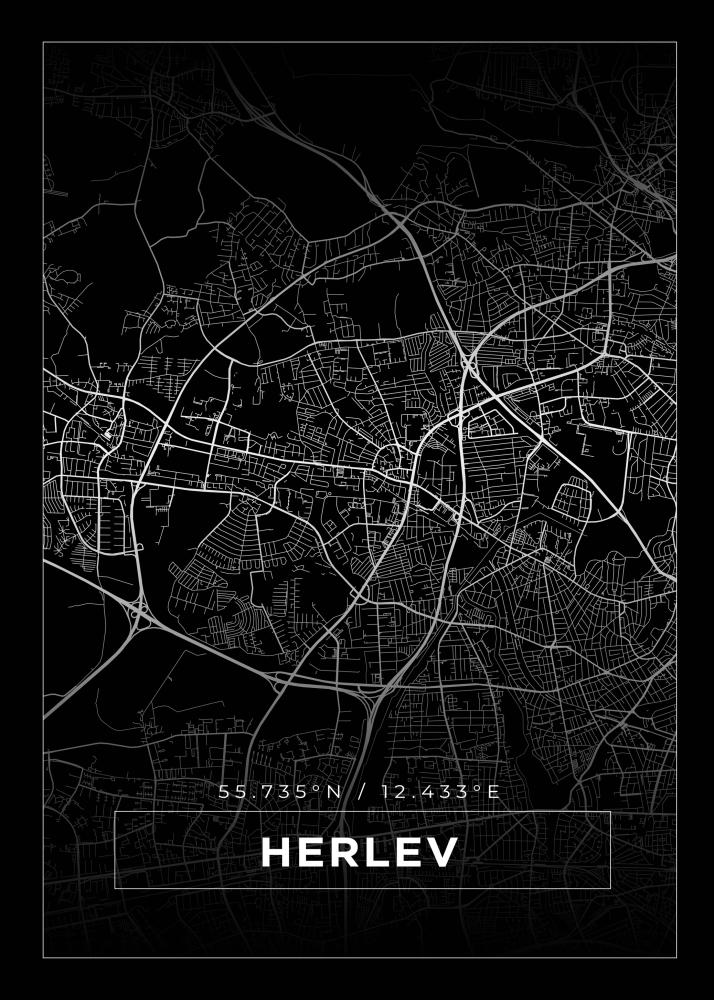 Mapa - Herlev - Cartaz Preto