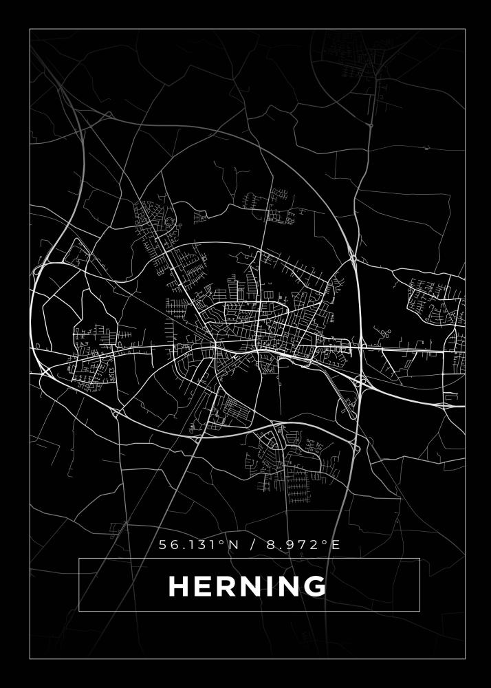 Mapa - Herning - Cartaz Preto