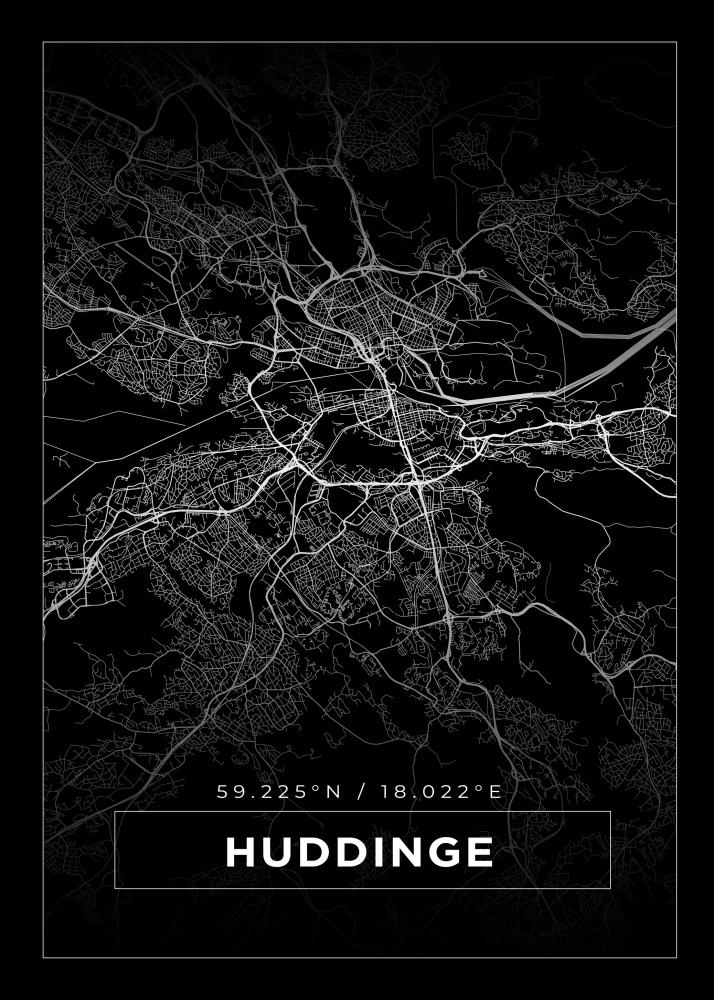 Mapa - Huddinge - Cartaz Preto