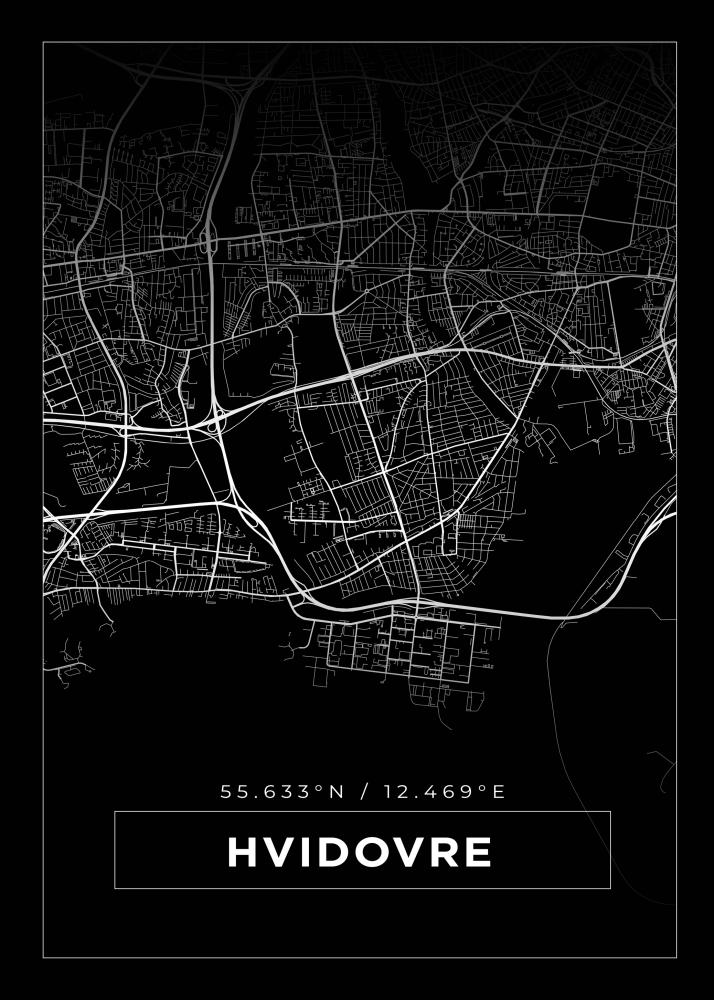 Mapa - Hvidovre - Cartaz Preto