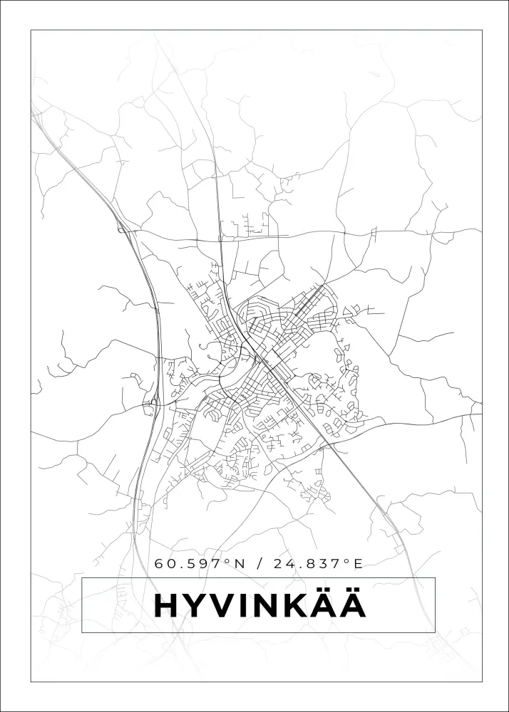 Mapa - Hyvinkää - Cartaz Branco