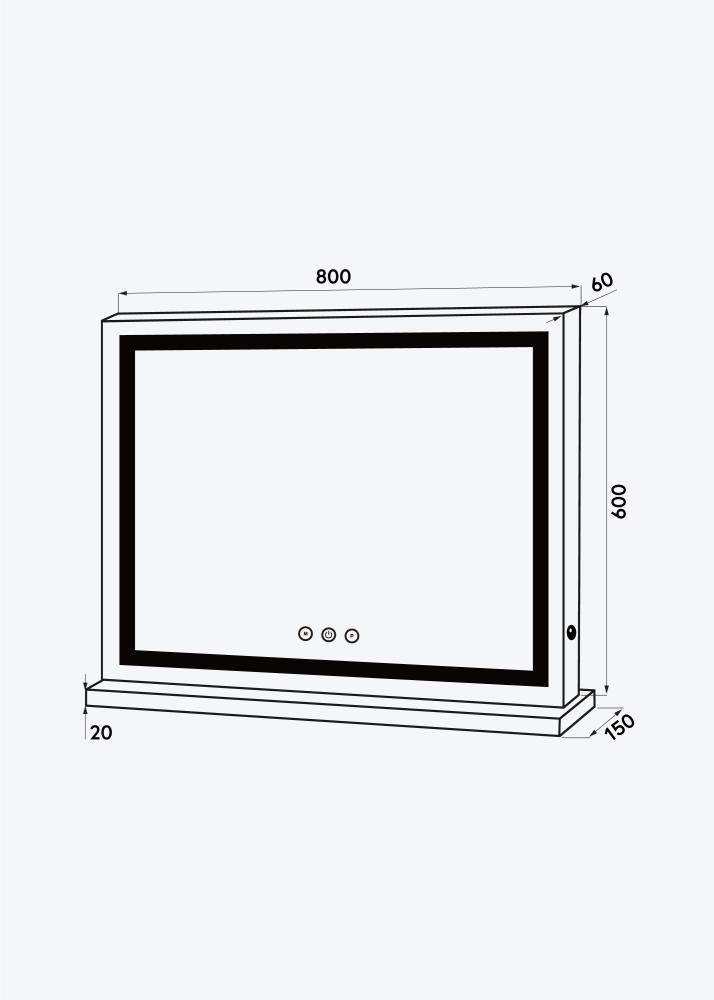 KAILA Espelho para toucador Base Horisontal LED Branco 80x60 cm