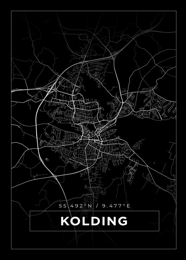 Mapa - Kolding - Cartaz Preto