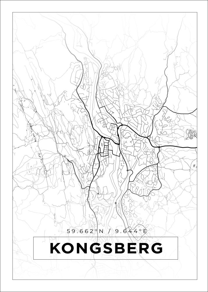 Mapa - Kongsberg - Cartaz Branco