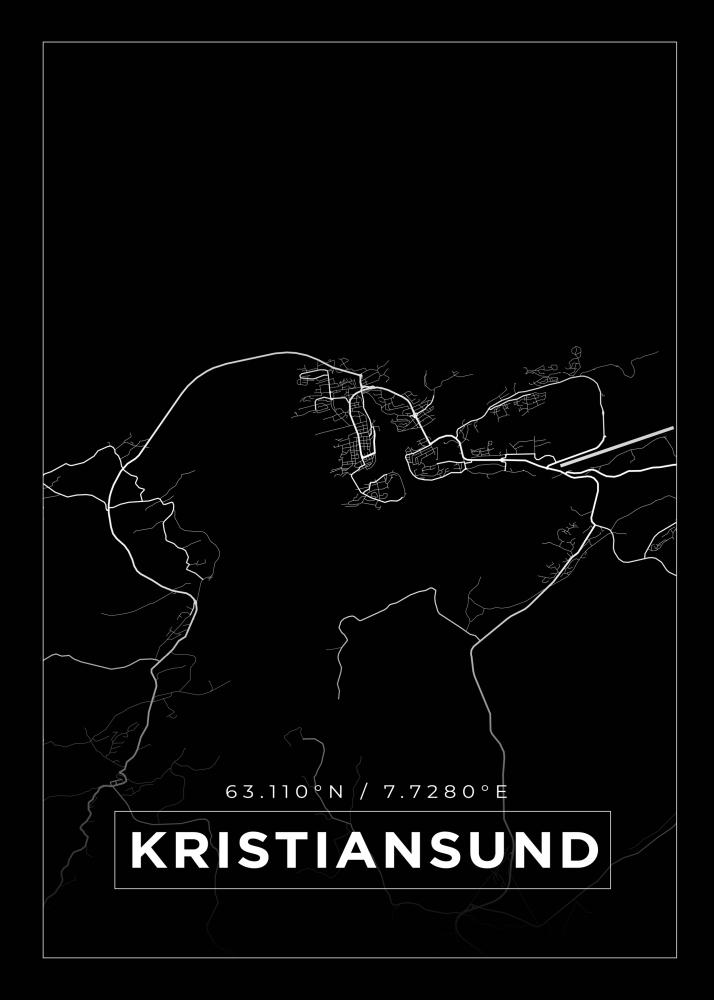 Mapa - Kristiansund - Cartaz Preto