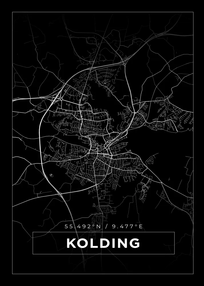Mapa - Kolding - Cartaz Preto