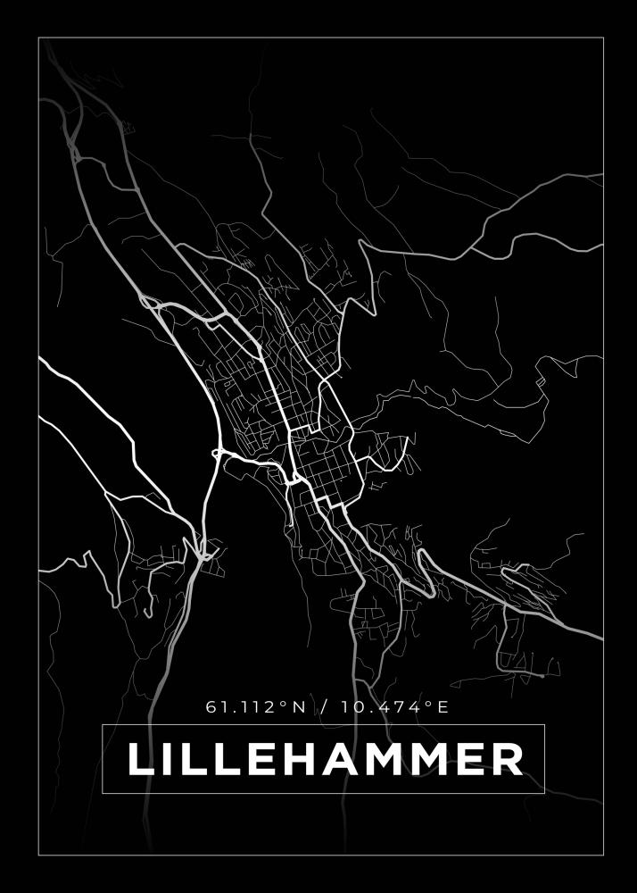 Mapa - Lillehammer - Cartaz Preto