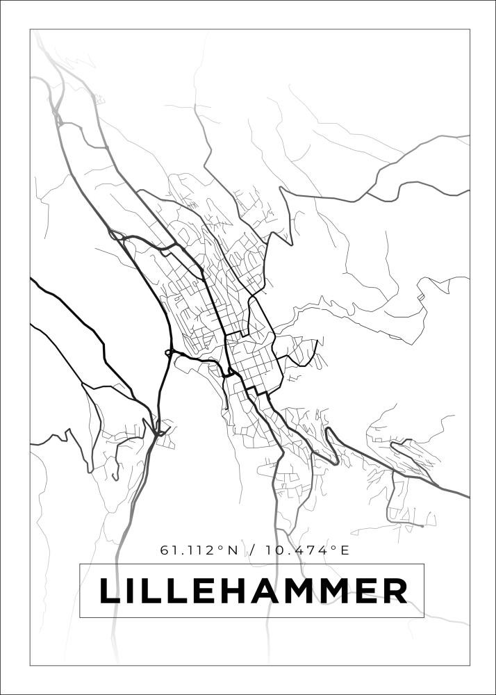 Mapa - Lillehammer - Cartaz Branco