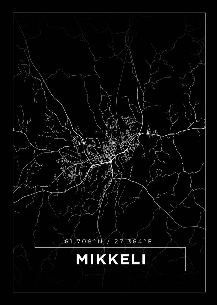 Mapa - Mikkeli - Cartaz Preto