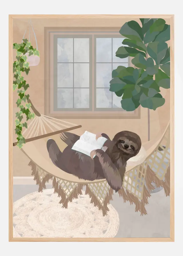 Lazy sloth in hammock Póster