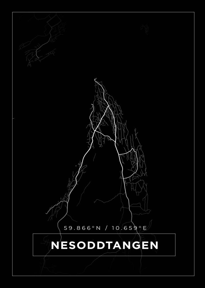 Mapa - Nesoddtangen - Cartaz Preto