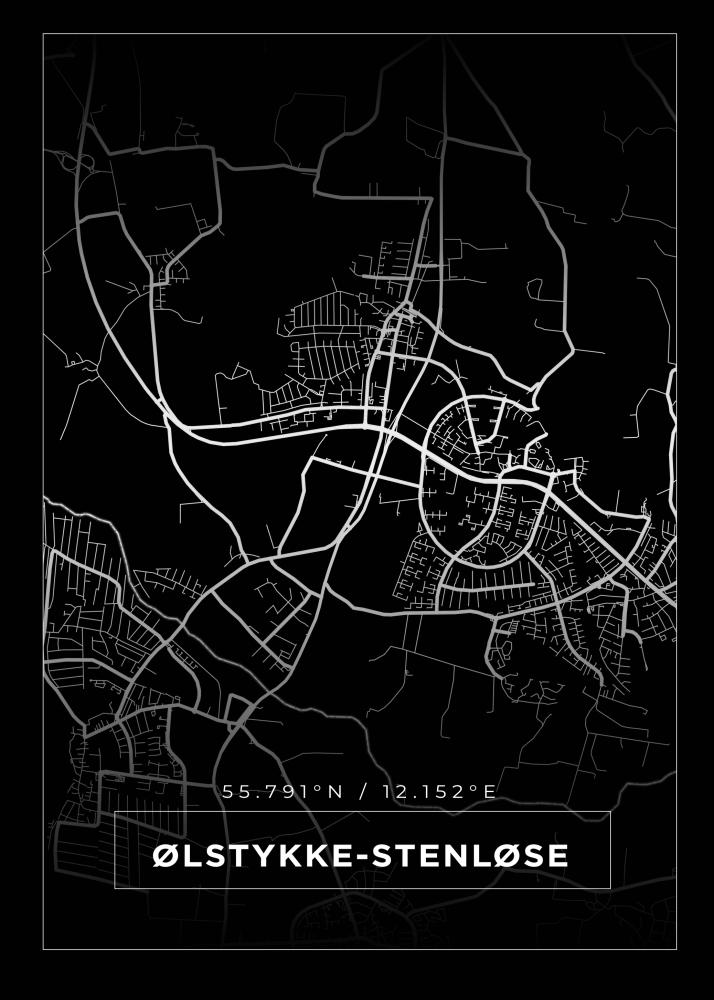 Mapa - Ølstykke-Stenløse - Cartaz Preto