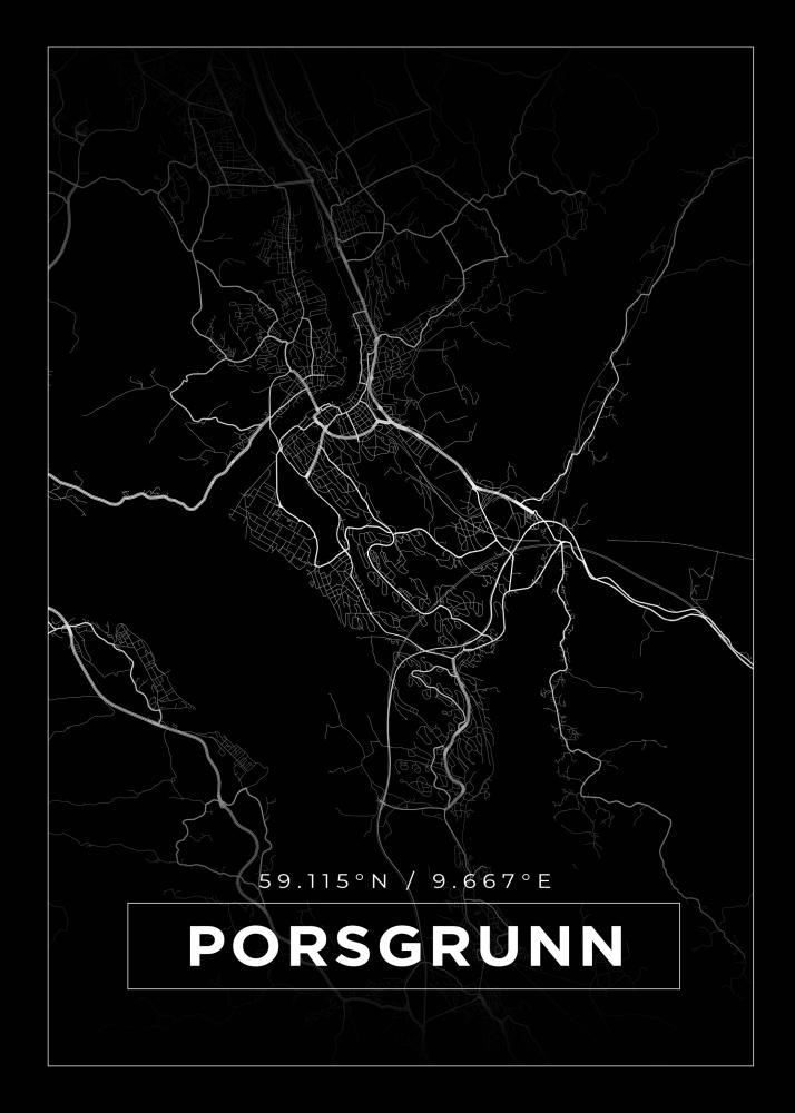 Mapa - Porsgrunn - Cartaz Preto